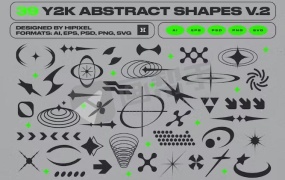 39款复古赛博朋克抽象科幻宇宙元素几何图形矢量素材 Y2K Abstract Retro Shapes v.2